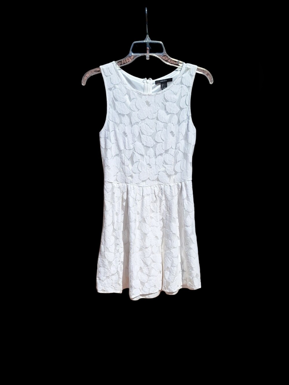Forever 21 Lace Babydoll Dress Mesh Boatneck Lined Skater Fit Flare White S